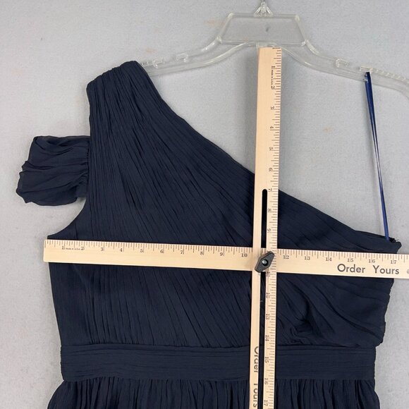 J Crew Dress Womens 10 Navy Blue Silk Chiffon Cara One Shoulder Draped Event - Picture 8 of 14